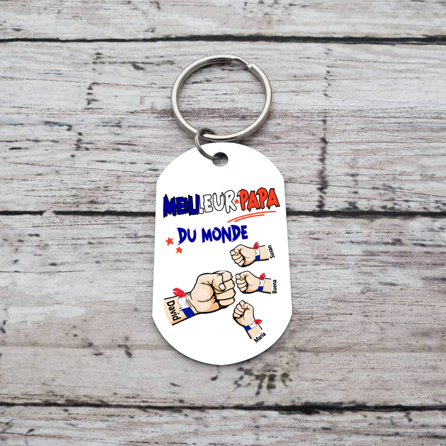 À mon Papa - Porte-Clés Poings 4 Prénoms Personnalisés