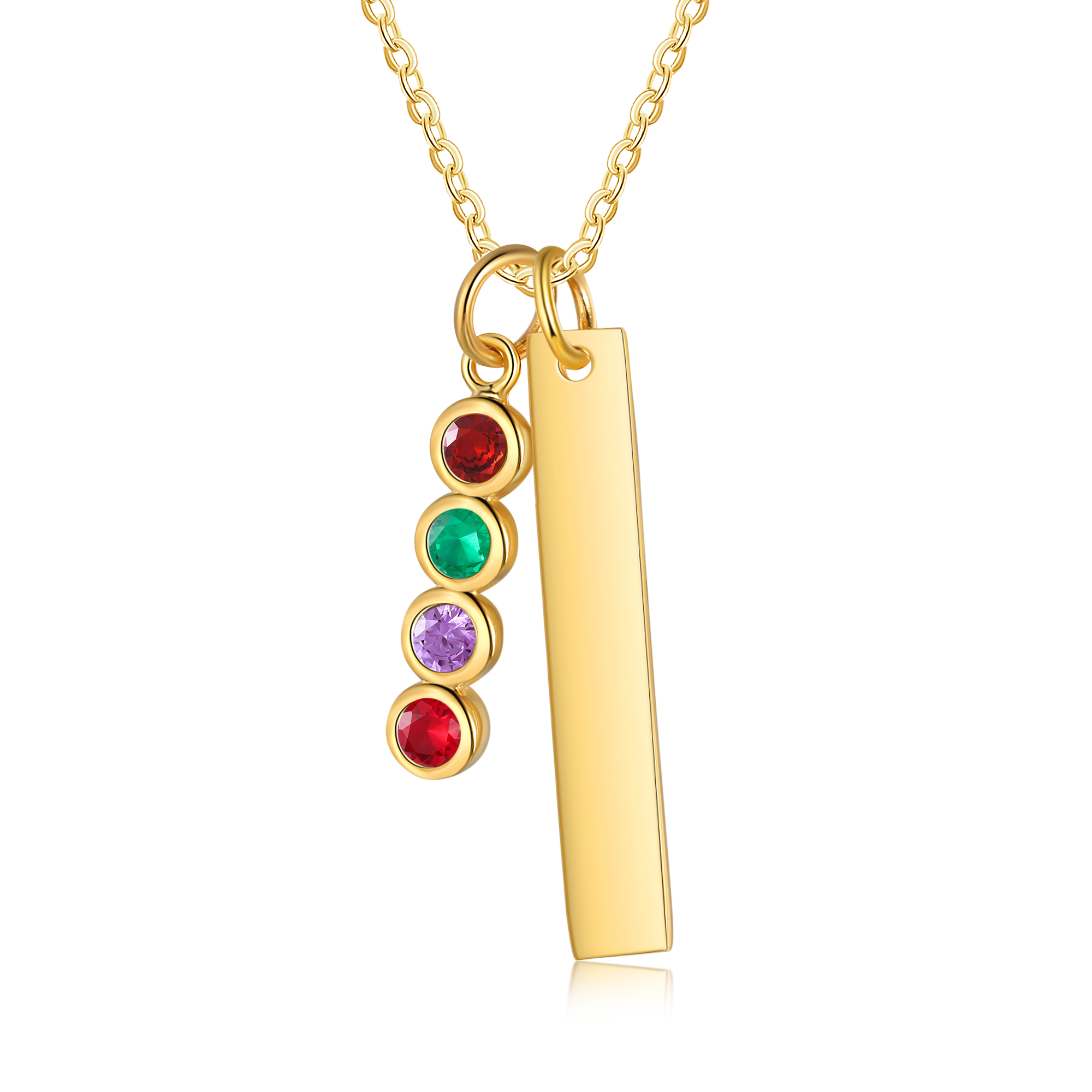 Collier Barre 1 Texte Personnalisé avec 4 Pierres de naissance Collier Femmes