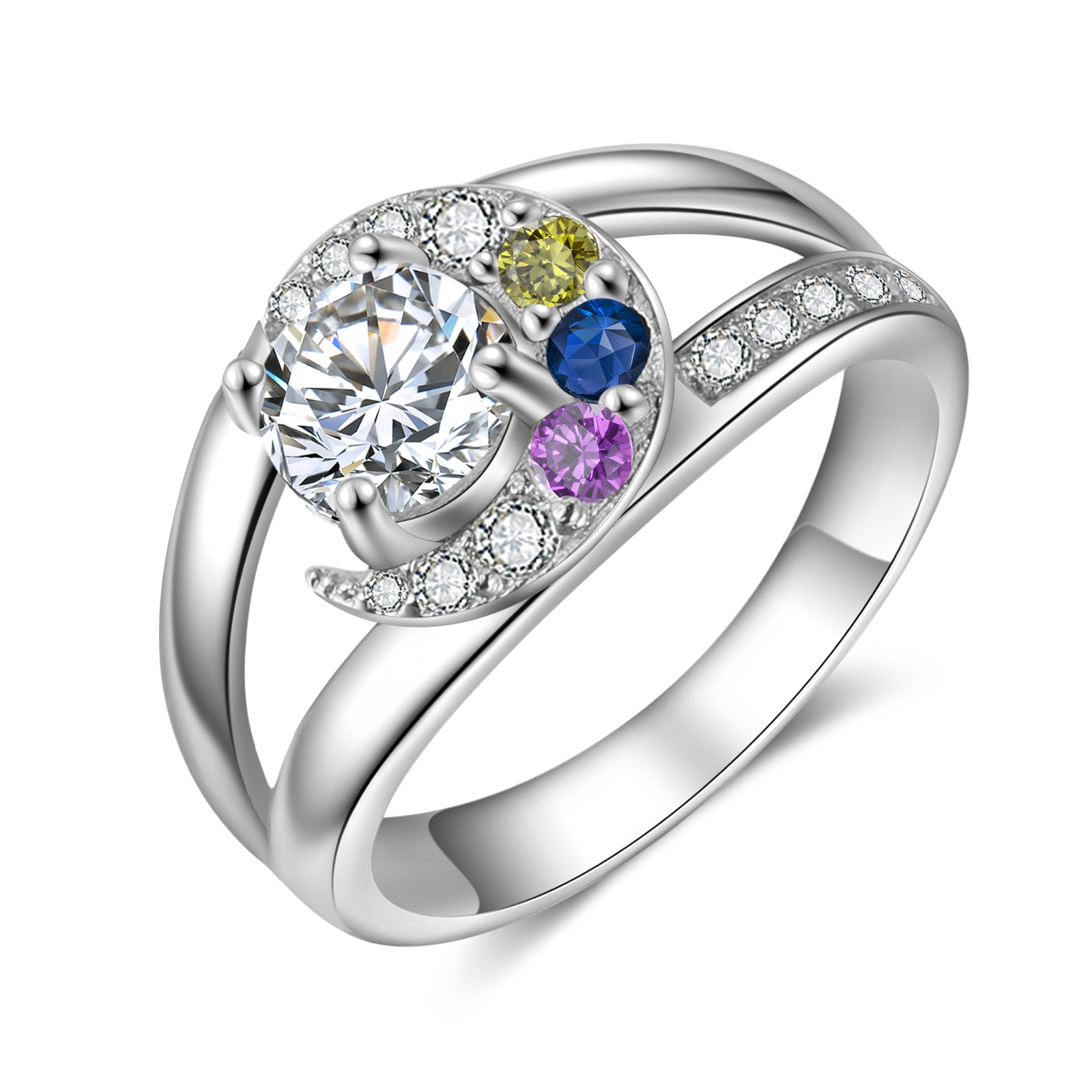 Bague 3 Prénom Personnalisé avec 3 Pierre de Naissance et texte