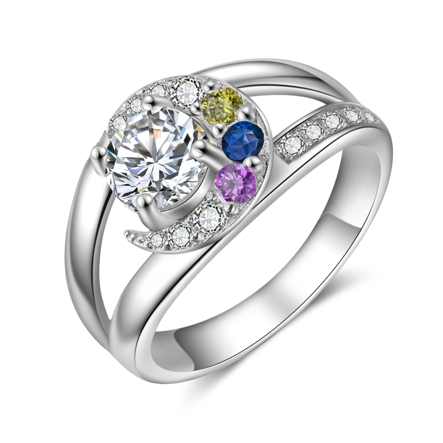 Bague 3 Prénom Personnalisé avec 3 Pierre de Naissance et texte