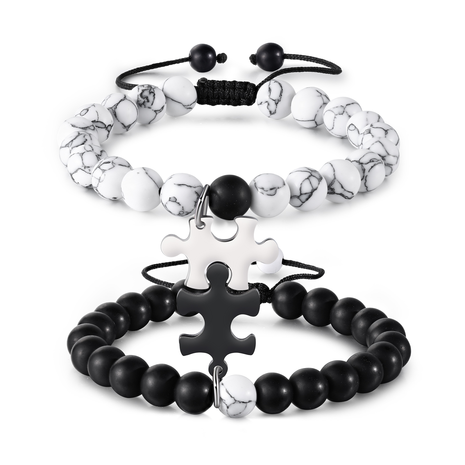 2PCS Bracelets puzzle 2 Prénoms Personnalisés pour Couple