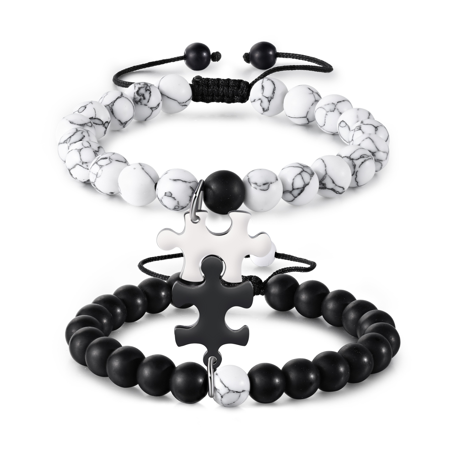 2PCS Bracelets puzzle 2 Prénoms Personnalisés pour Couple