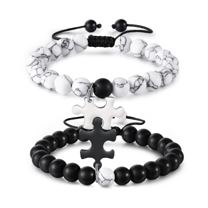 2PCS Bracelets puzzle 2 Prénoms Personnalisés pour Couple