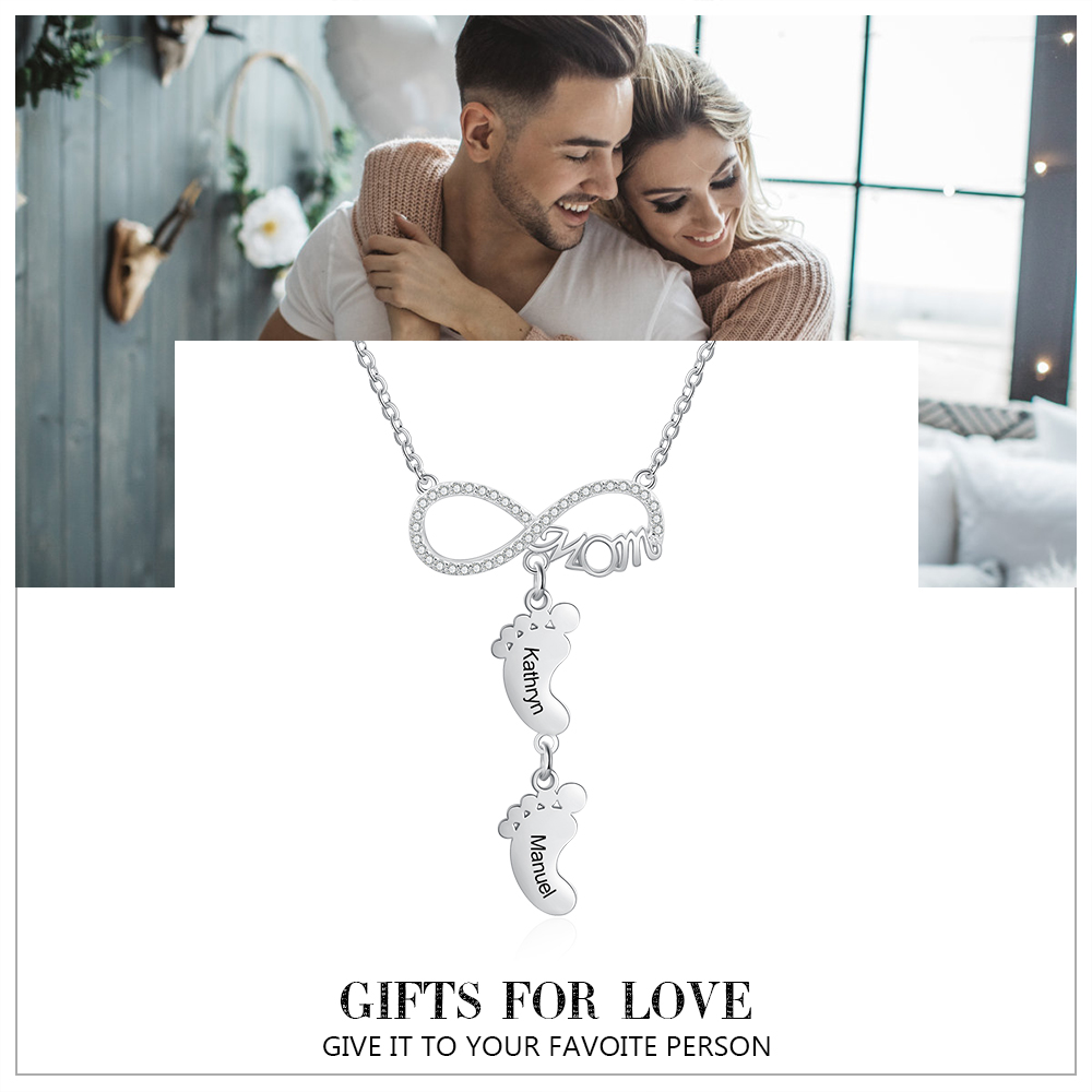 Collier Pieds Bébé 2 Prénoms Personnalisés Collier Infini pour Maman