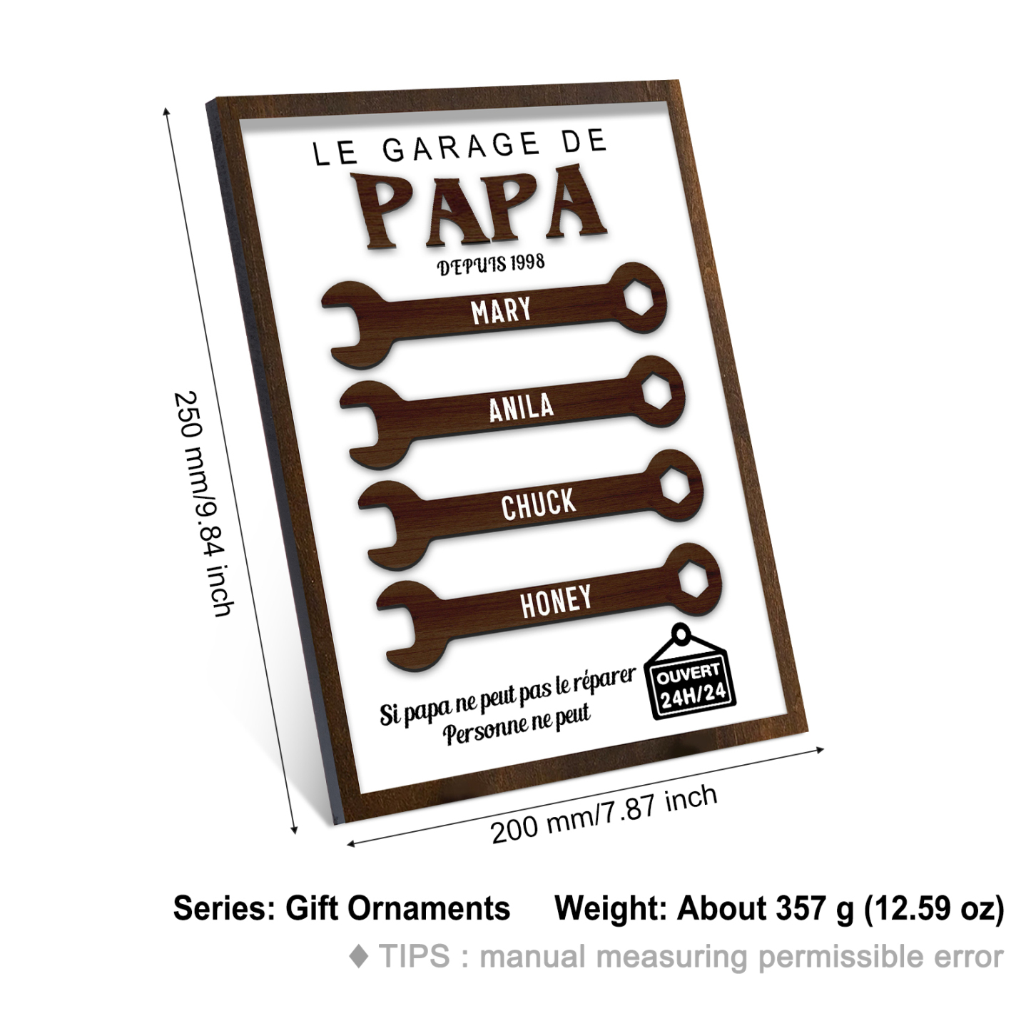 À Mon Papa-Cadre en Bois Garage 4 Prénoms Personnalisés