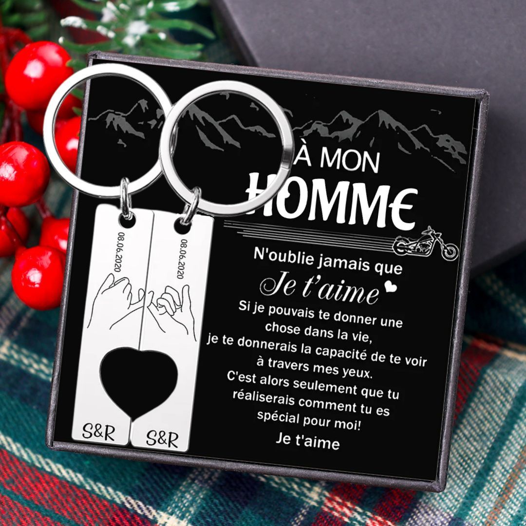 Jessemade FR Porte-Clés la main dans la main 2 Lettres Personnalisés avec 1 Date