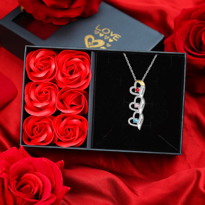Collier cœur et aile 3 Prénoms Personnalisés avec pierre de naissance