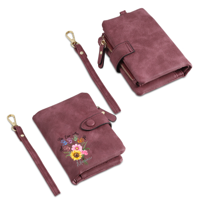 Portefeuille Fleurs 5 Prénoms et 1 Texte Personnalisés Porte-Monnaie Carte pour Femmes