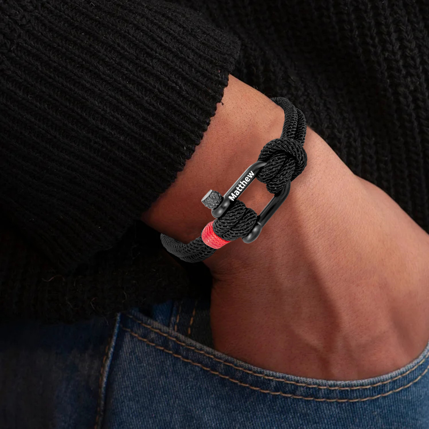 Bracelet Corde tressée 1 Prénom Personnalisé Boucle en fer à cheval pour Homme