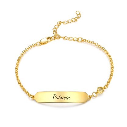 Bracelet / cheville Gourmette bébé gravable 1 Prénom Personnalisés avec 1 Pierre de Naissance