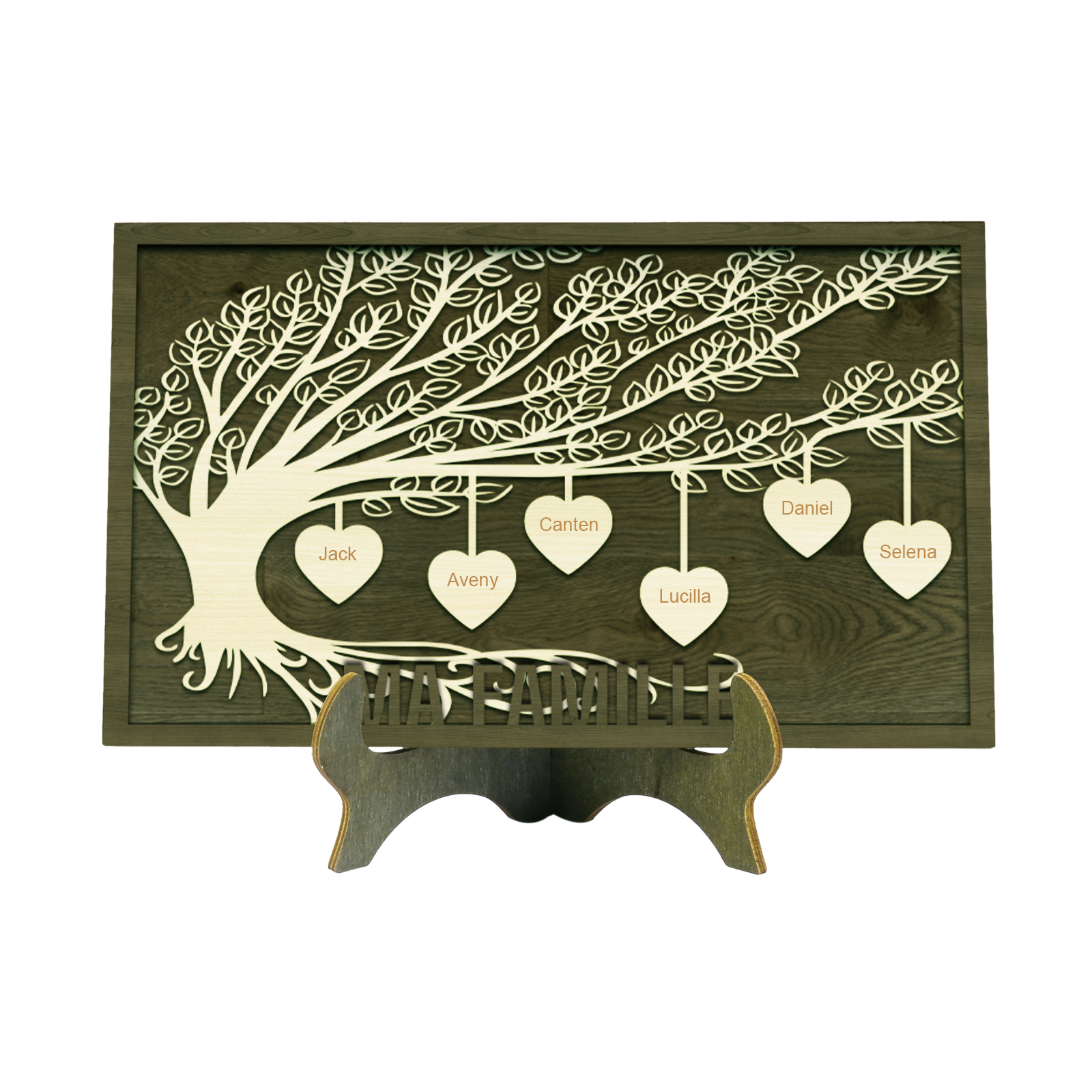 Décoration en bois Arbre de Vie 6 Prénoms Personnalisés Ornement Famille