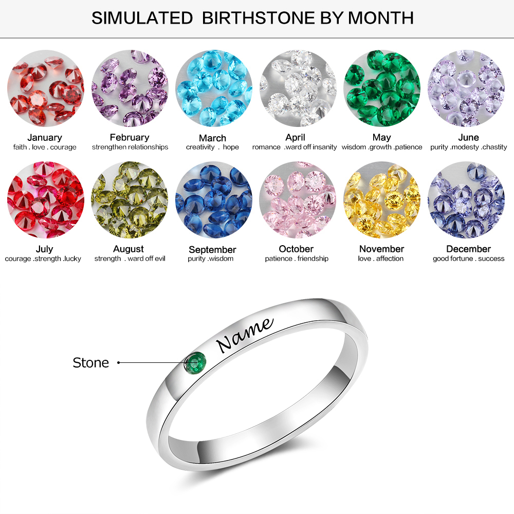 Bague Prénom Personnalisé avec 1 Pierre de Naissance