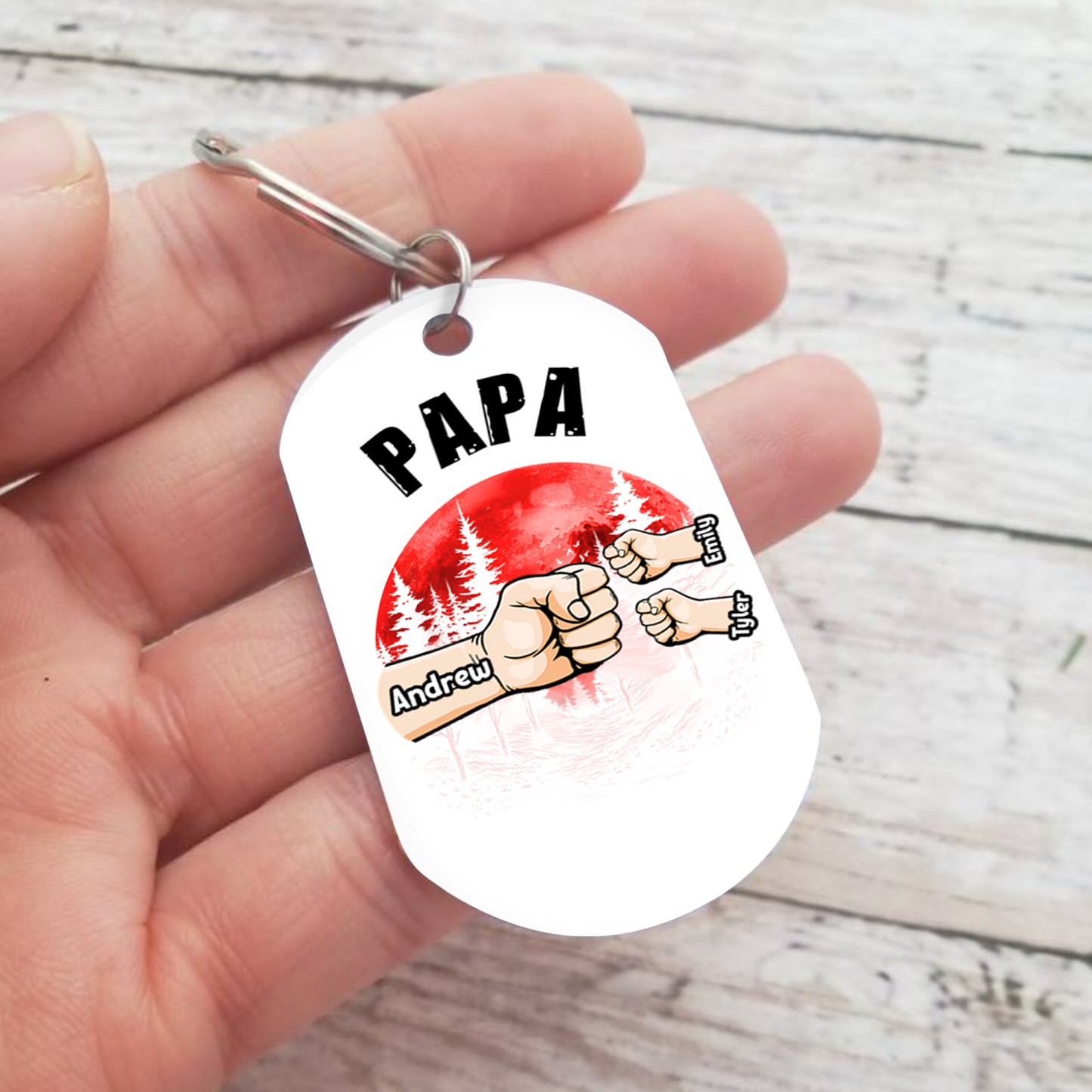 À Papa/Papi - Porte-Clés Poings 3 Prénoms Personnalisés