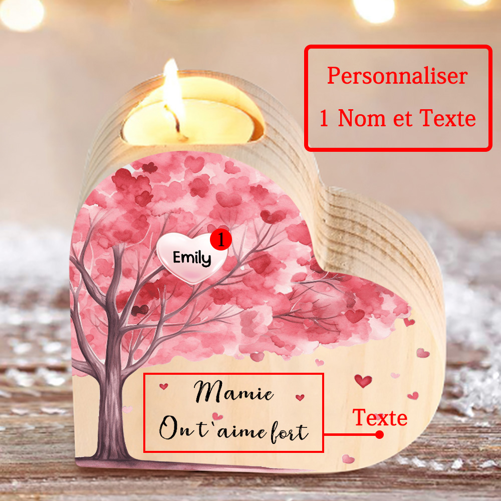 À Ma Maman/Mamie - Bougeoir en Bois Arbre 1 Prénom et Texte Personnalisés pour Famille sans bougie