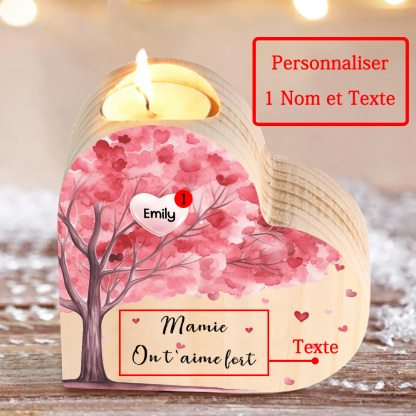 À Ma Maman/Mamie - Bougeoir en Bois Arbre 1 Prénom et Texte Personnalisés pour Famille sans bougie