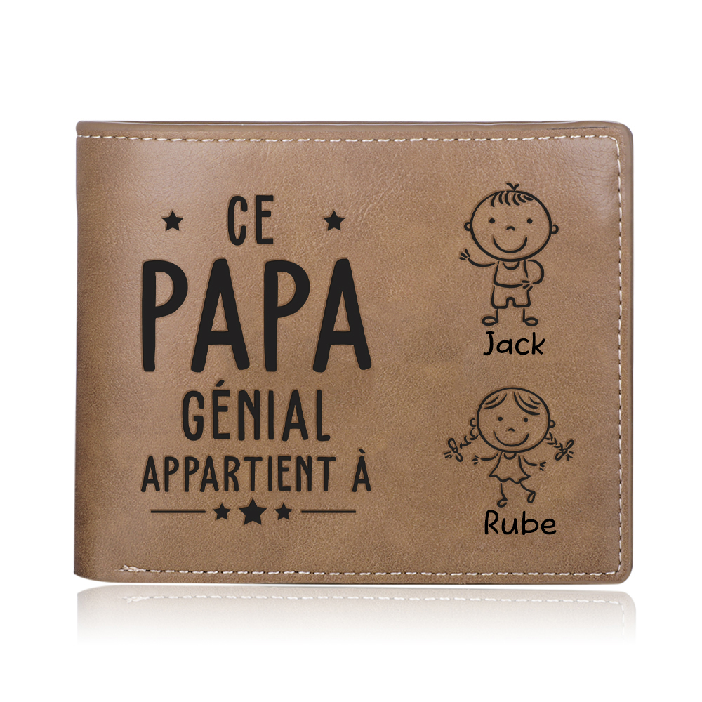 Jessemade FR À Papa-Portefeuille 2 Prénoms Personnalisés avec 2 Enfants Classique Homme Porte-Monnaie Carte