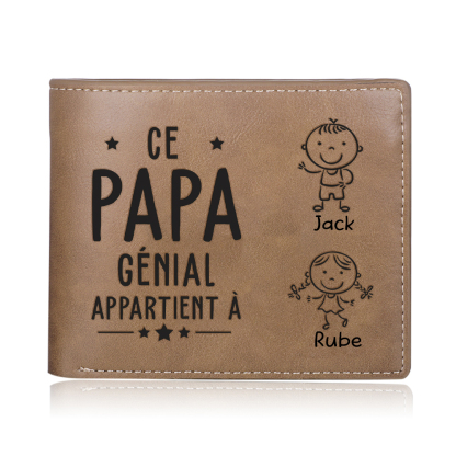 Jessemade FR À Papa-Portefeuille 2 Prénoms Personnalisés avec 2 Enfants Classique Homme Porte-Monnaie Carte