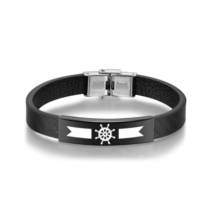 Bracelet Cuir 1 Prénom et Date Personnalisés pour Homme