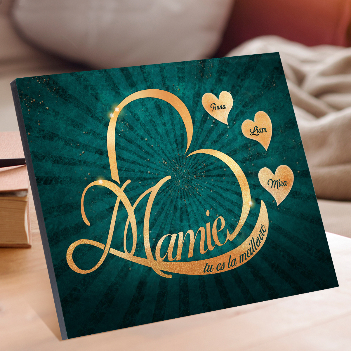 À ma Mamie - Cadre en Bois Cœur 1-6 Prénoms Personnalisés