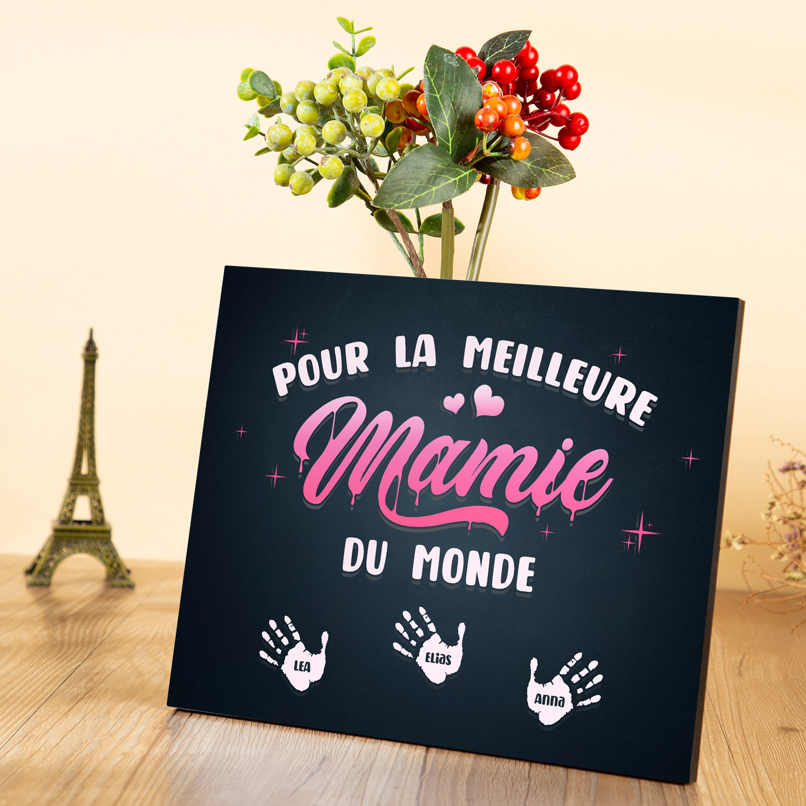 À ma Mamie - Cadre en Bois Arbre 1-6 Prénoms Personnalisés