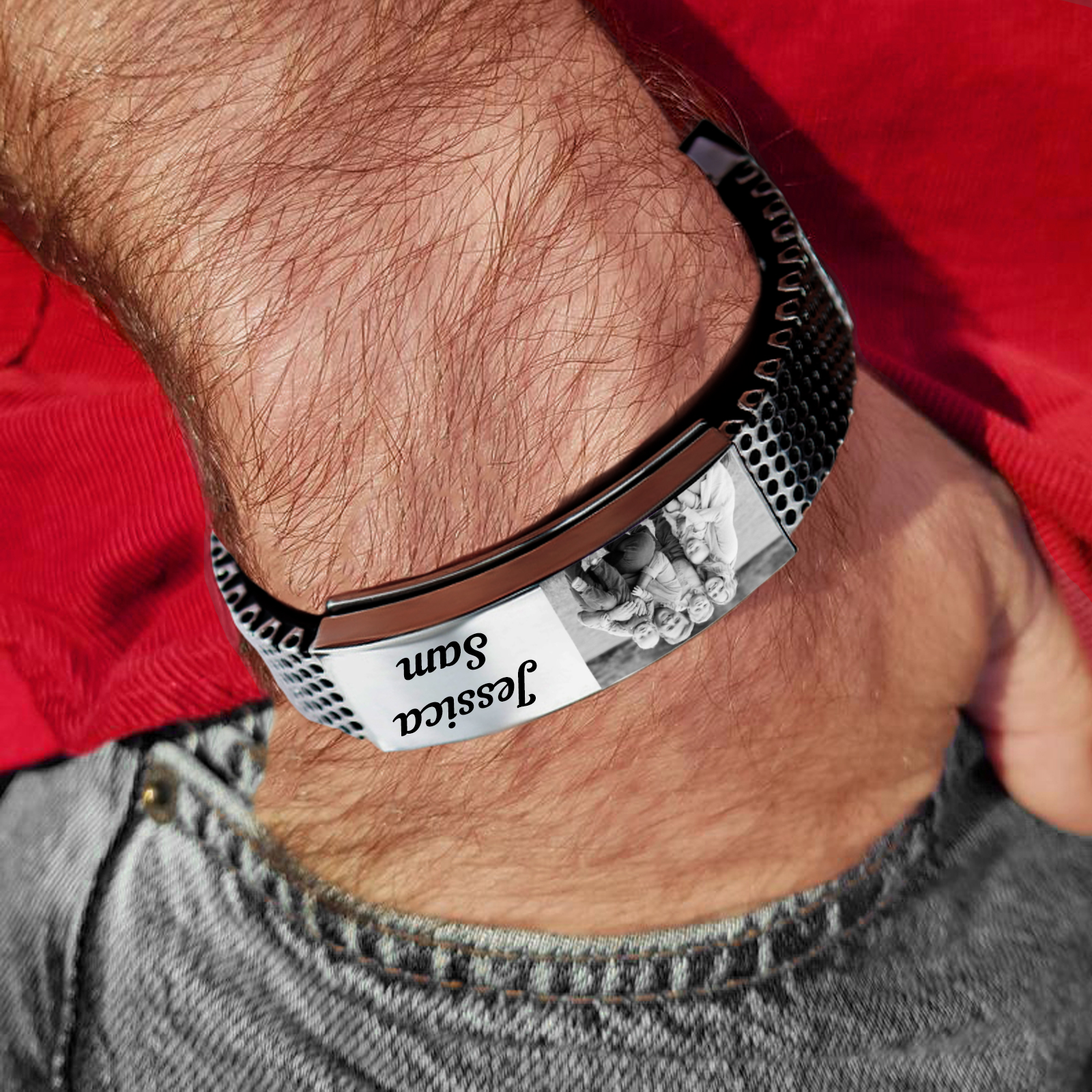 Bracelet Photo Personnalisé avec Texte en Acier inoxydable｜Jessemade