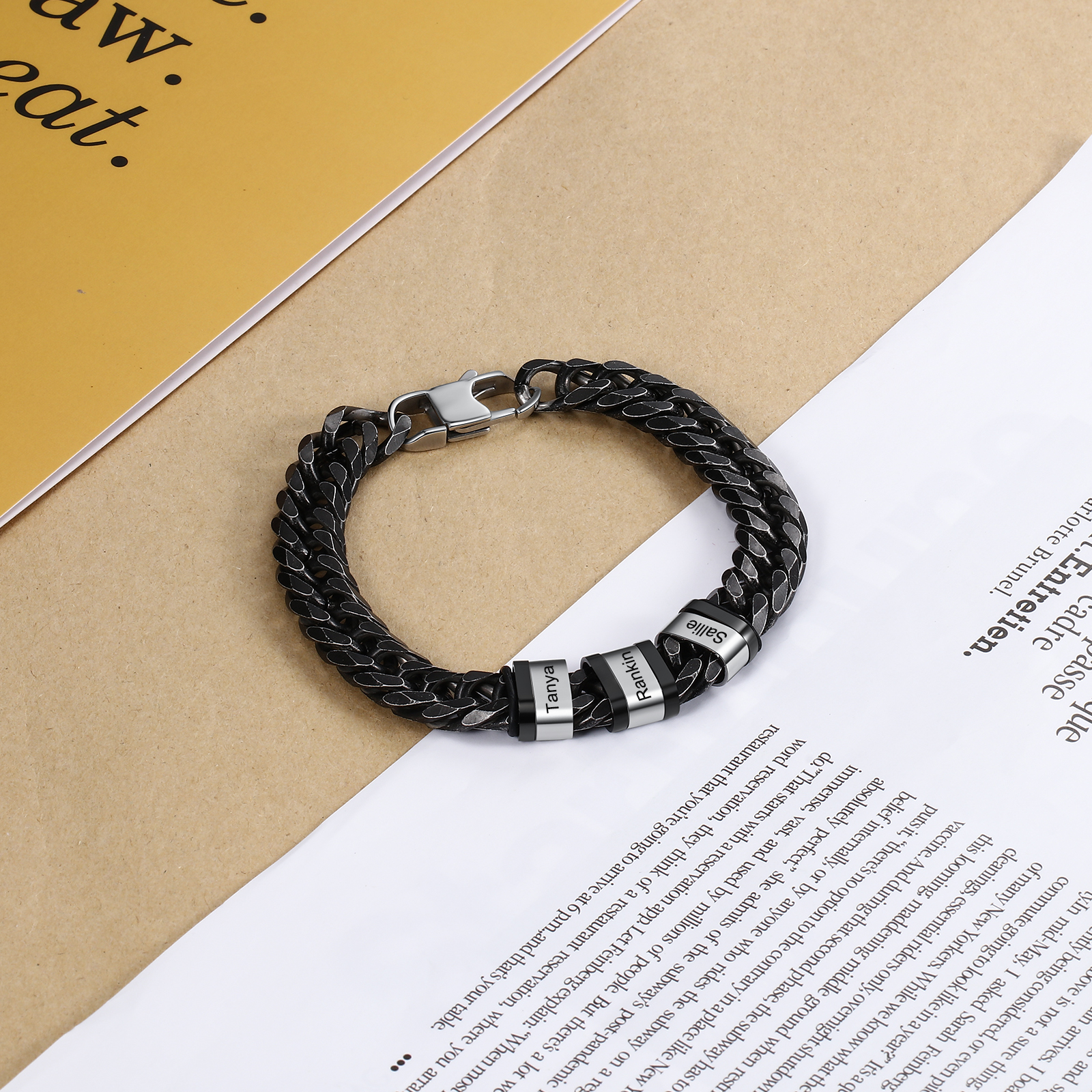 Bracelet Gourmette en acier inoxydable 3 Prénom Personnalisé Bracelet Homme | Cadeau Fête des Pères | Jessemade