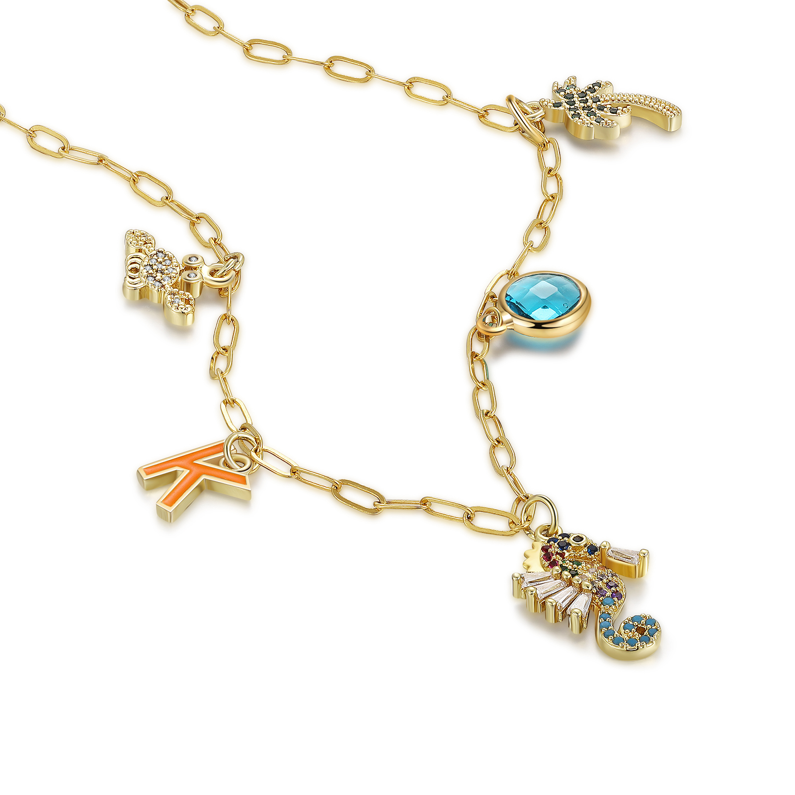 Collier Enfants Bébé Collier Hippocampe 1 Pierre de Naissance et 1 Lettre pour Fille Filleule