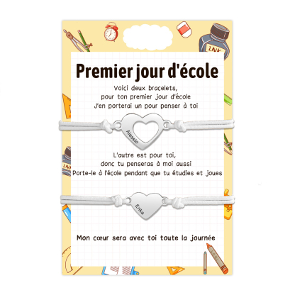 2PCS Bracelets Cœur 2 Prénoms Personnalisés Bracelet en Commun Cadeau Rentrée Scolaire｜Jessemade
