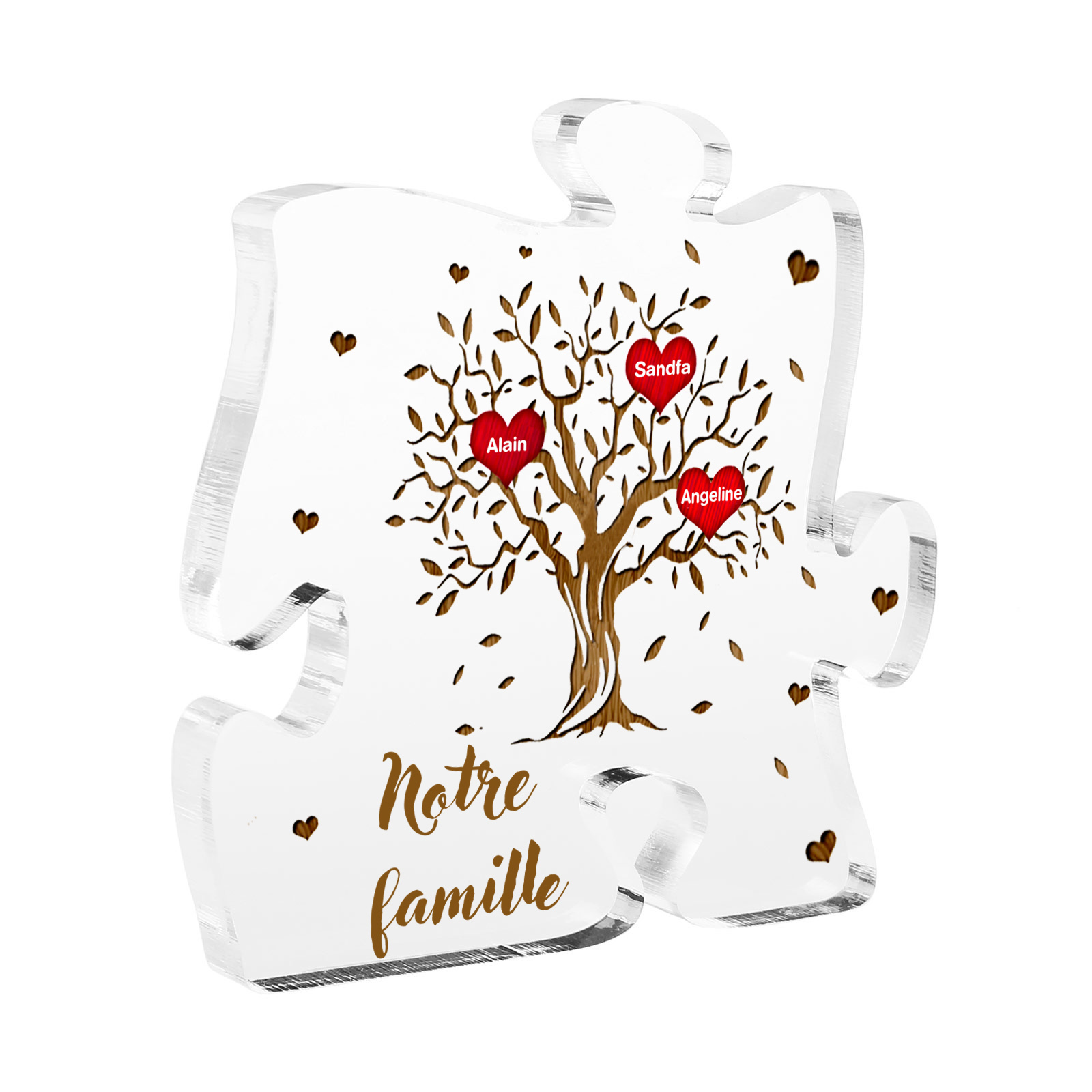Plaque Acrylique en forme de Puzzle Arbre de Vie 3 Prénoms et Texte Personnalisés