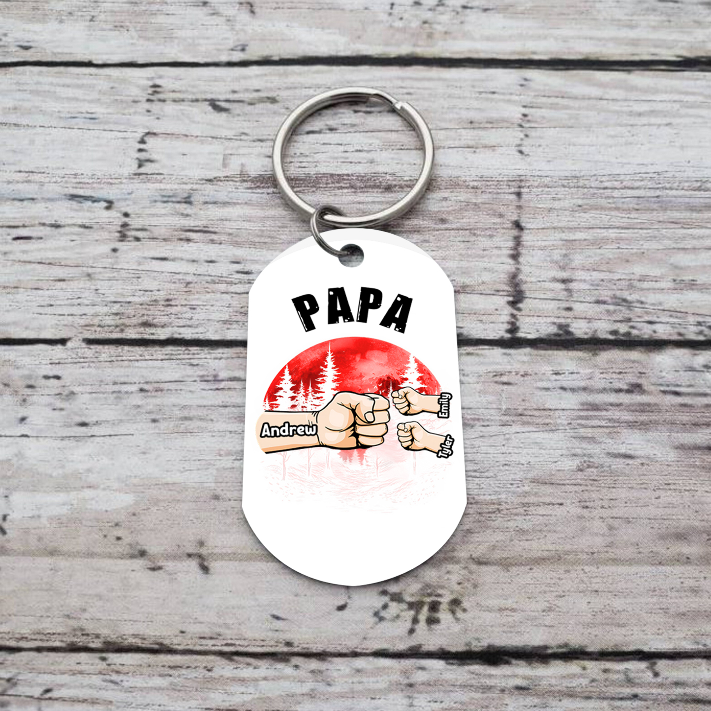 À Papa/Papi - Porte-Clés Poings 3 Prénoms Personnalisés