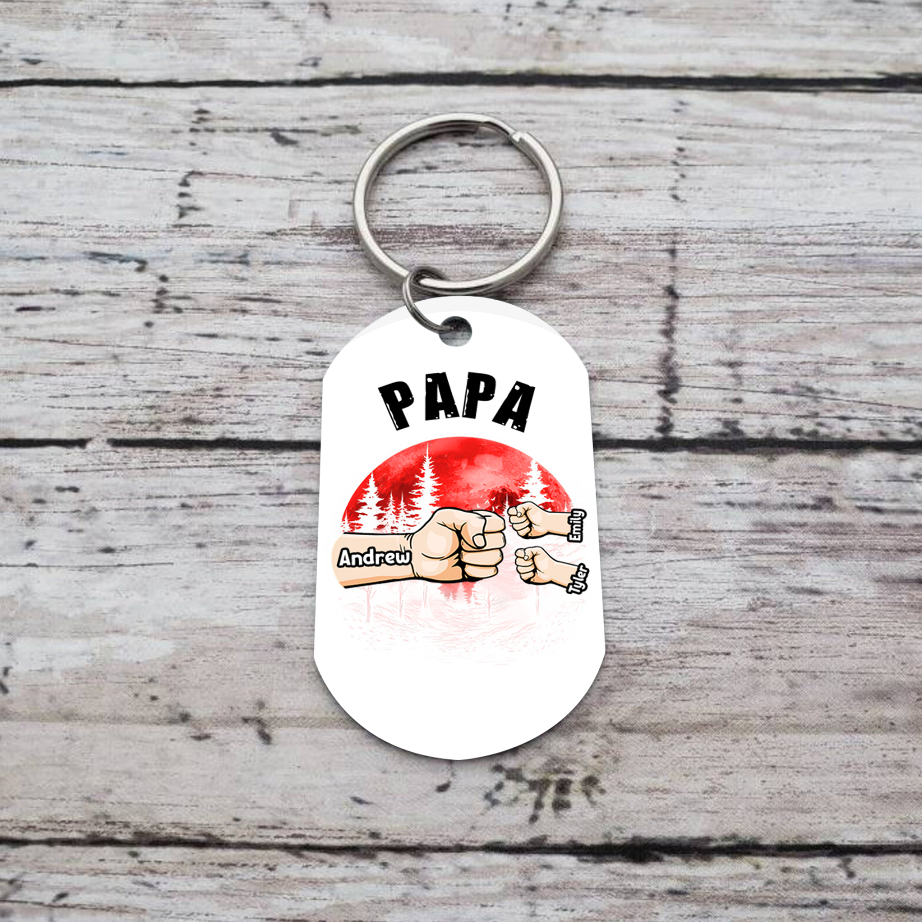À Papa/Papi - Porte-Clés Poings 3 Prénoms Personnalisés