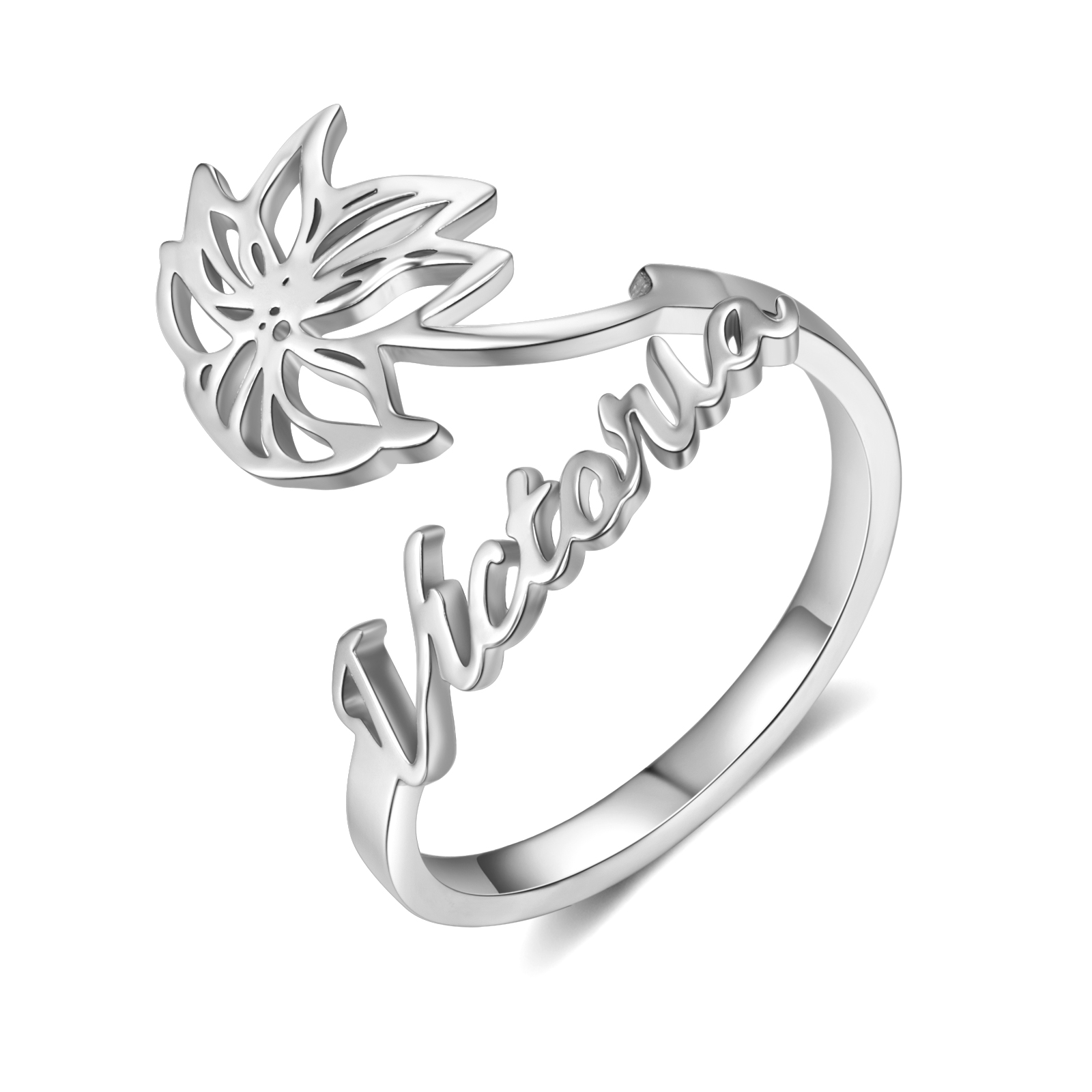 Décembre Bague Ajustable prénom personnalisé fleur de naissance