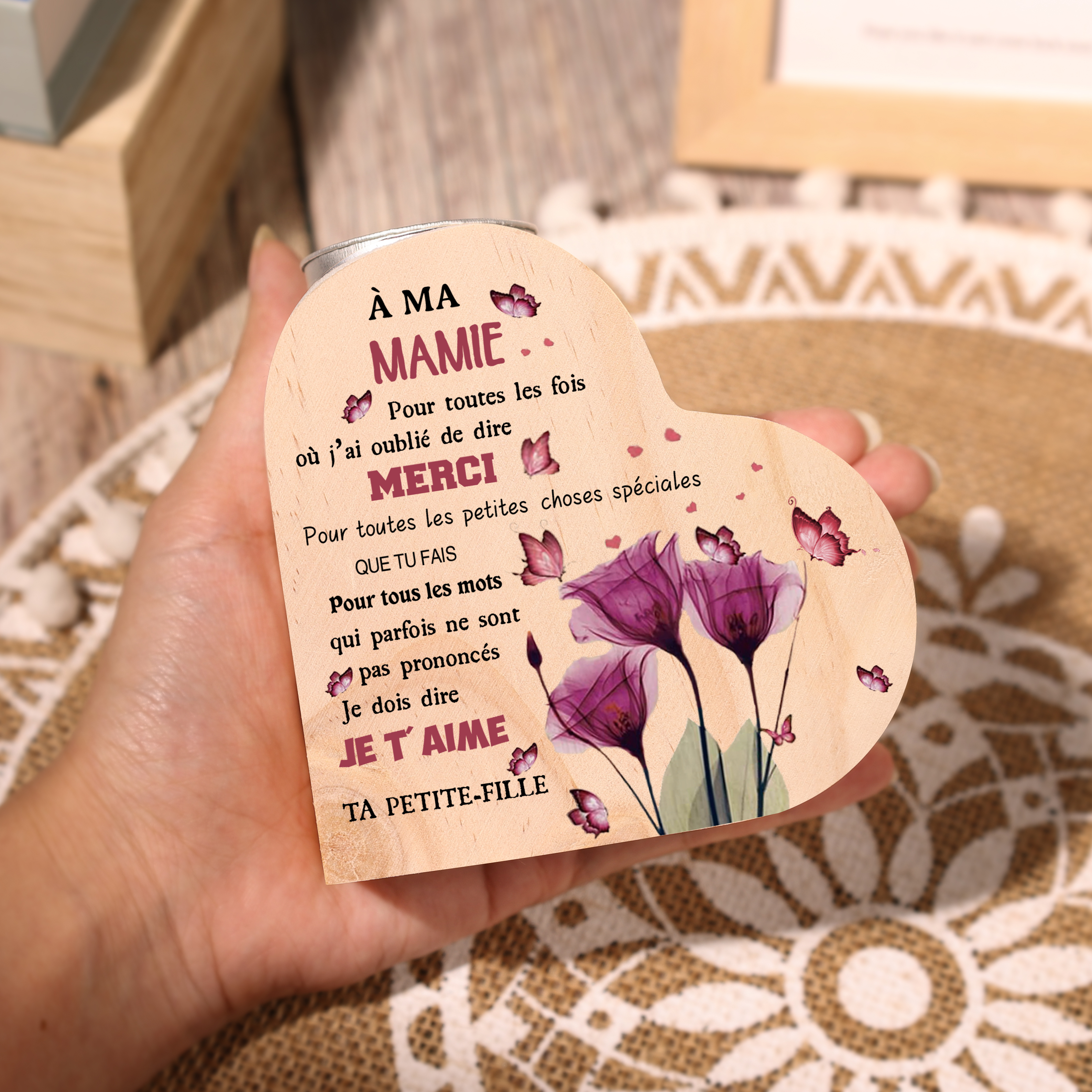 À Ma Mamie - Bougeoir en Bois sans bougie cadeau de Petite-Fille pour Mamie