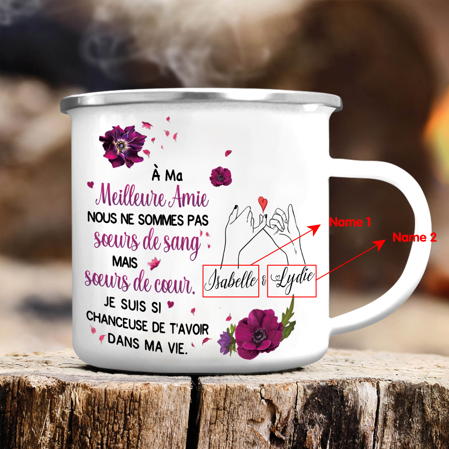 À Ma Meilleure Amie - Tasse émaillée promesse de petit doigt 2 Prénoms Personnalisés