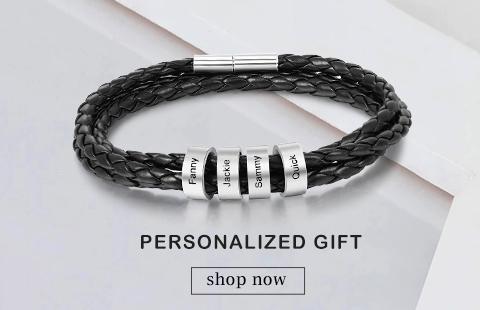 Bracelet Cuir tressé Prénom Personnalisé Bracelet Homme Avec 3 Perles