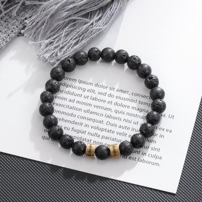 Bracelet 2 Prénom Personnalisé Bracelet Prénom Pierre de lave Noir｜Jessemade