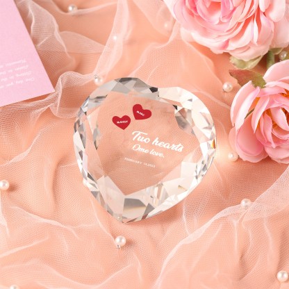 Décoration Cristal Cœur 2 Prénoms Personnalisés avec Texte et Date pour Couple