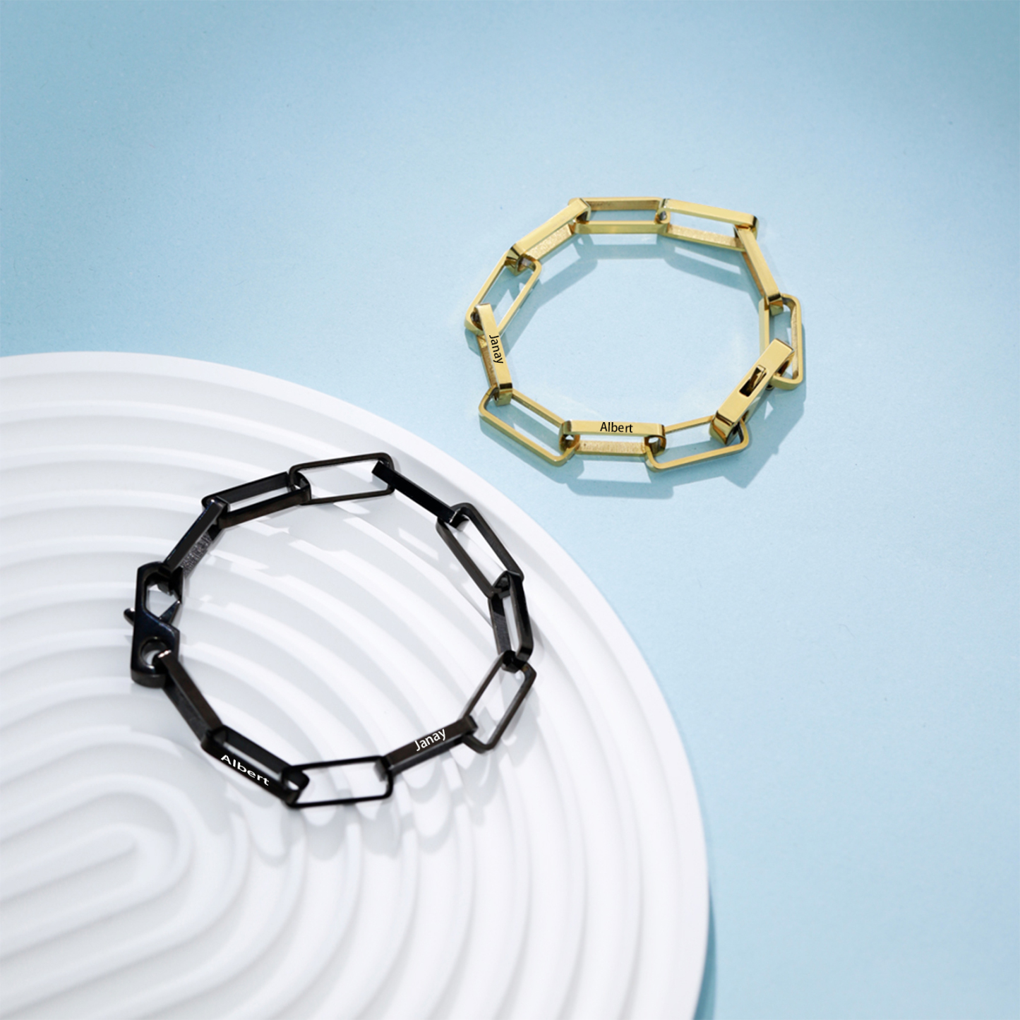 Bracelet chaîne maillons 2 Prénoms Personnalisés pour Hommes