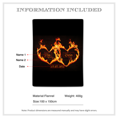 Couverture Plaids Polaire 2 Prénoms Personnalisés avec Date pour Couple | Jessemade