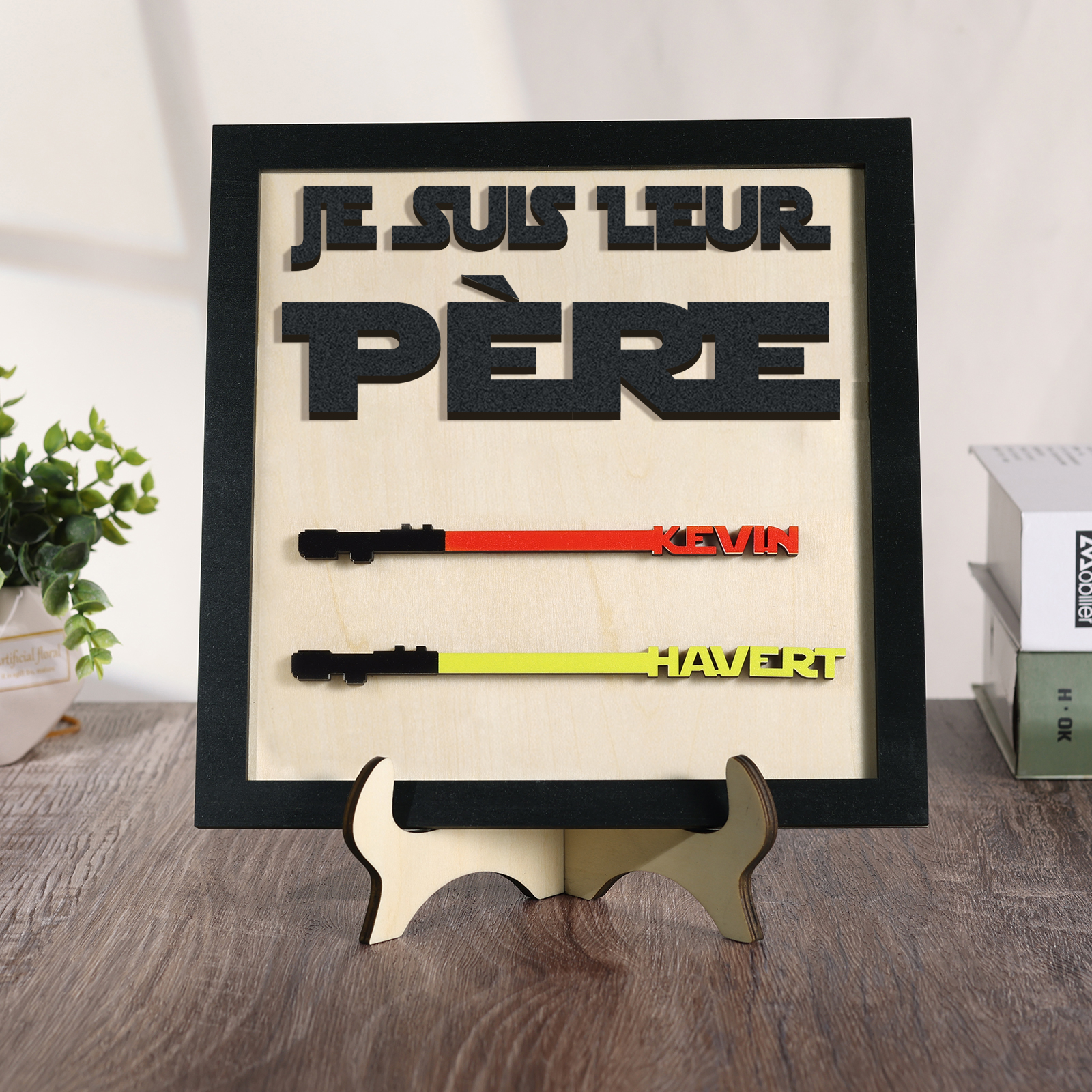 À mon Papa - Décoration en bois 2 Prénoms Personnalisés Ornement pour Père