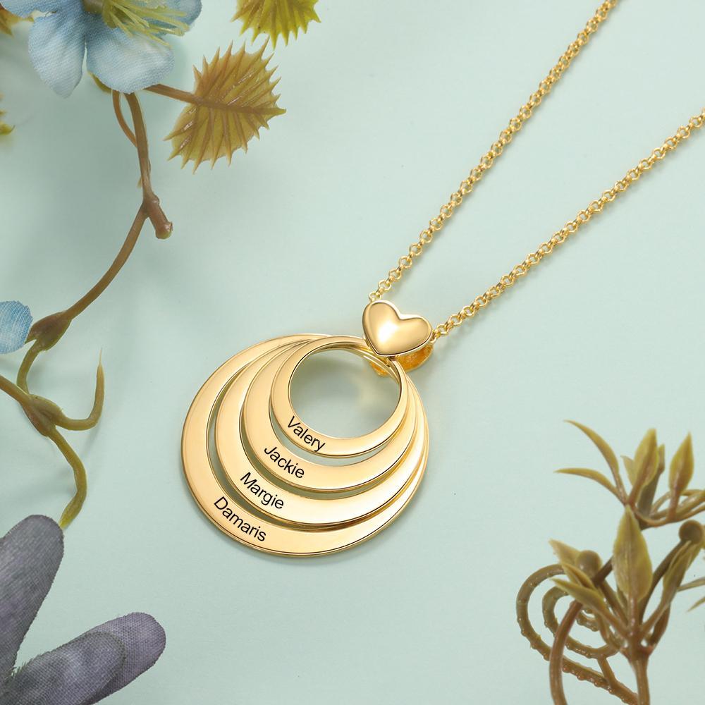Collier Coeur Personnalisé à 4 Cercles Empilés Pour Famille