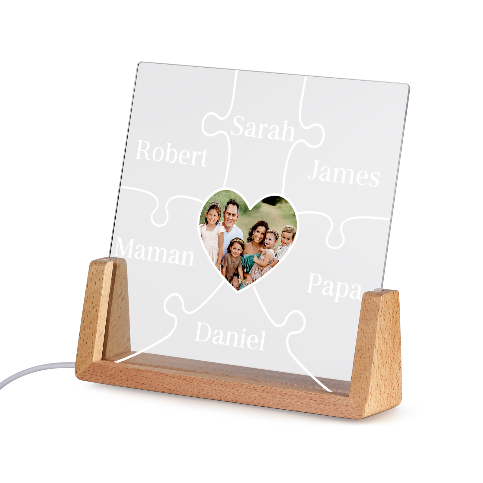 Lampe de chevet LED Puzzles 6 Prénoms Personnalisés avec Photo pour Famille