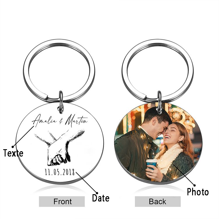 Porte-Clés 2 Prénoms et 1 Photo Personnalisés avec Date pour Couple