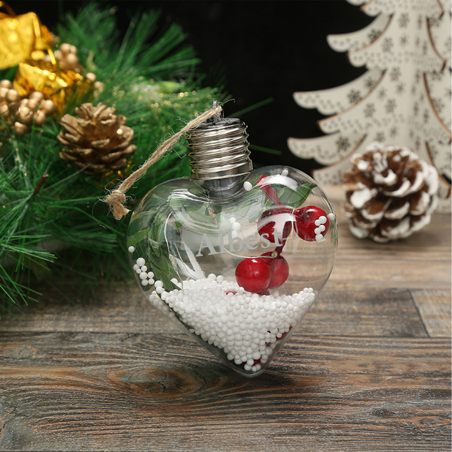 Ornements de Boule transparente Cœur de Noël avec lumières LED texte Personnalisé boule de noël | Jessemade