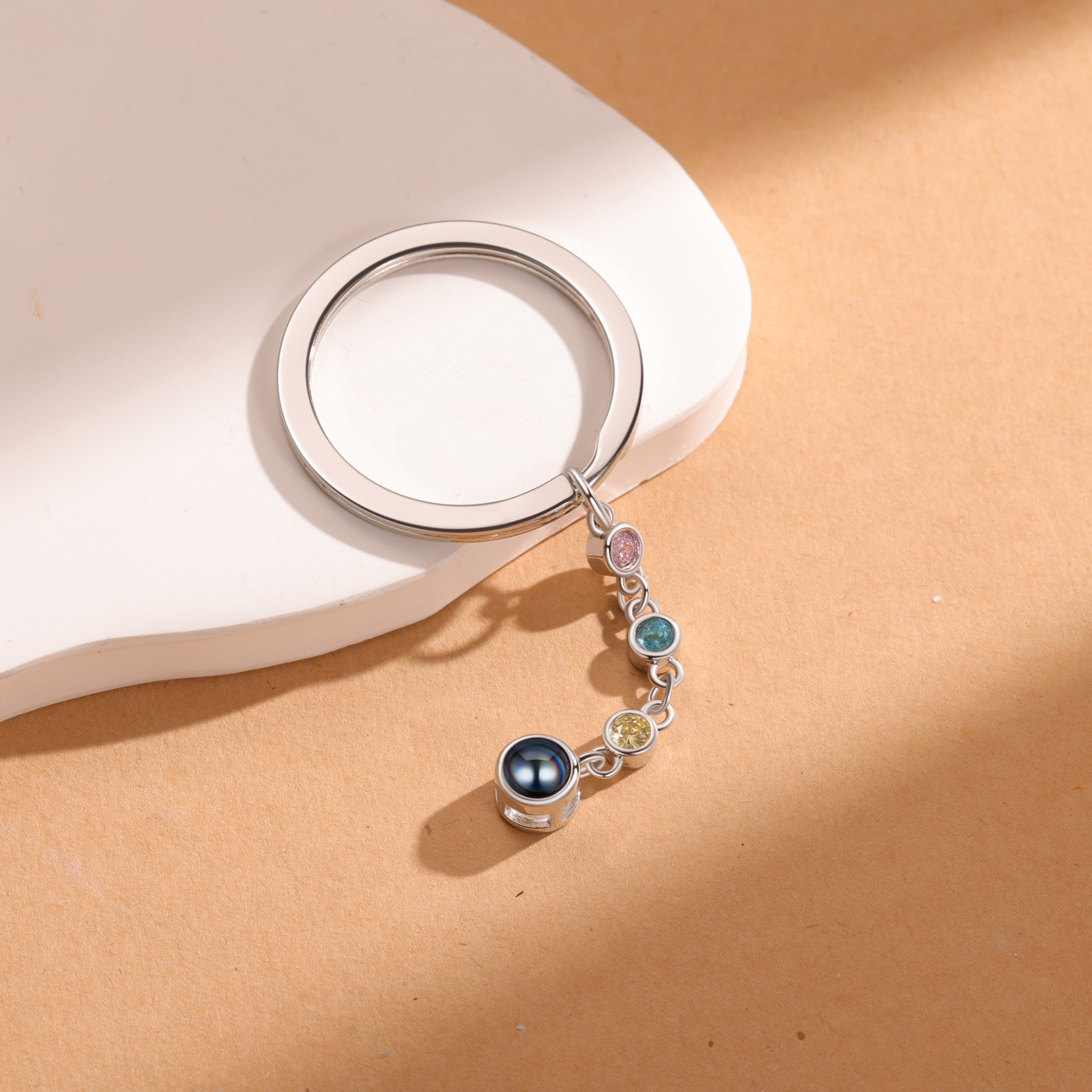 Porte-Clés de Projection Photo Personnalisée 3 Pierres de Naissance