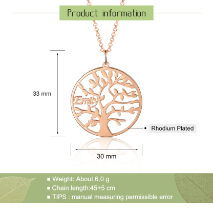 Collier Argent Arbre de vie Arbre généalogique 1 prenom
