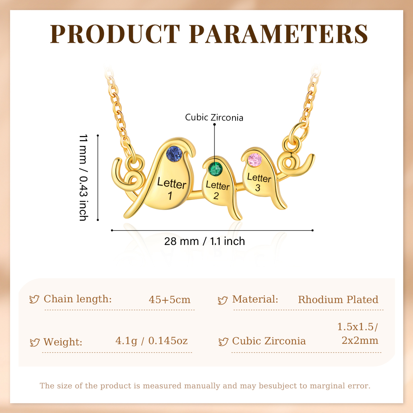 Collier Lettre Collier Petit Oiseau 3 Lettres et Pierres de Naissance Personnalisés pour Femmes|Jessemade