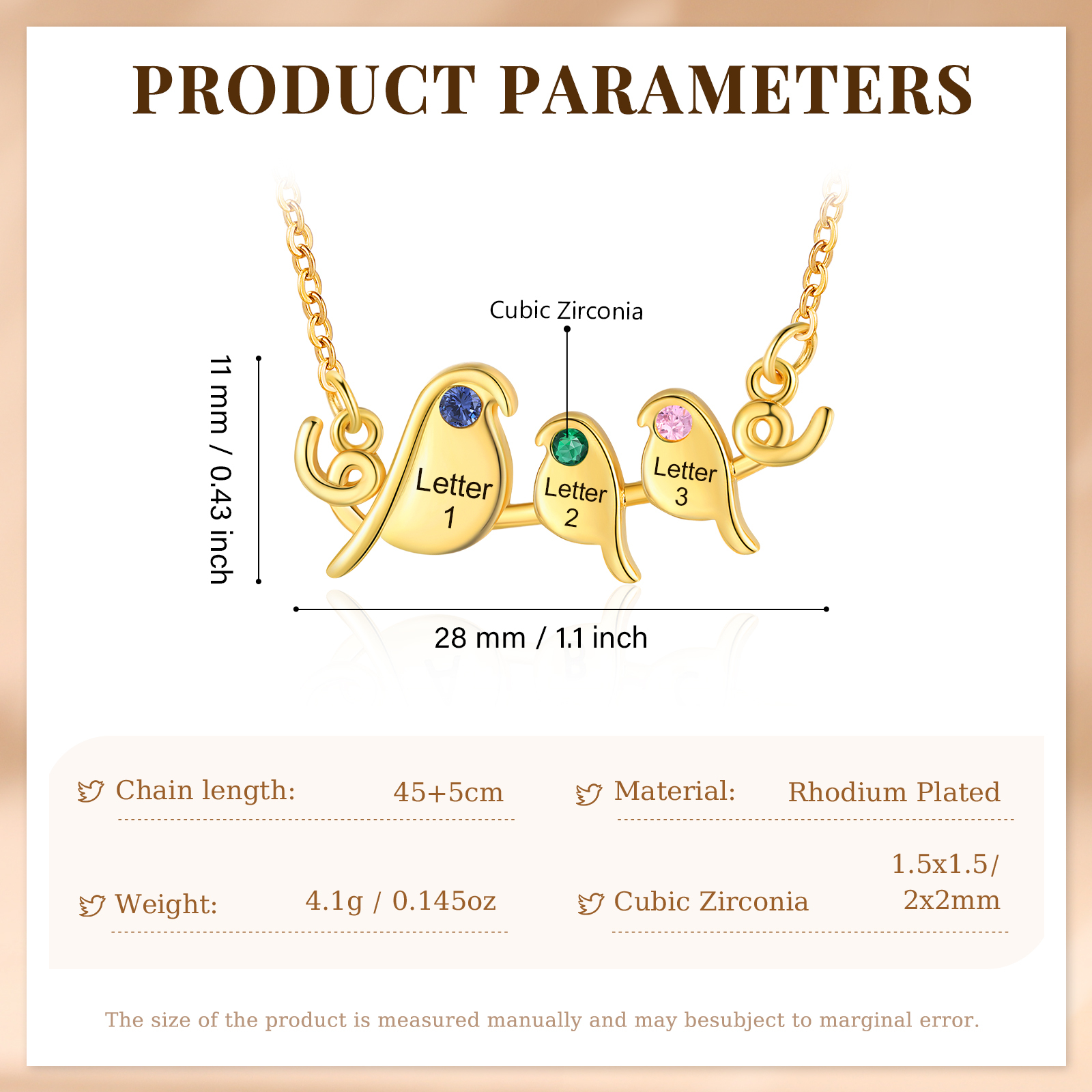 Collier Lettre Collier Petit Oiseau 3 Lettres et Pierres de Naissance Personnalisés pour Femmes|Jessemade