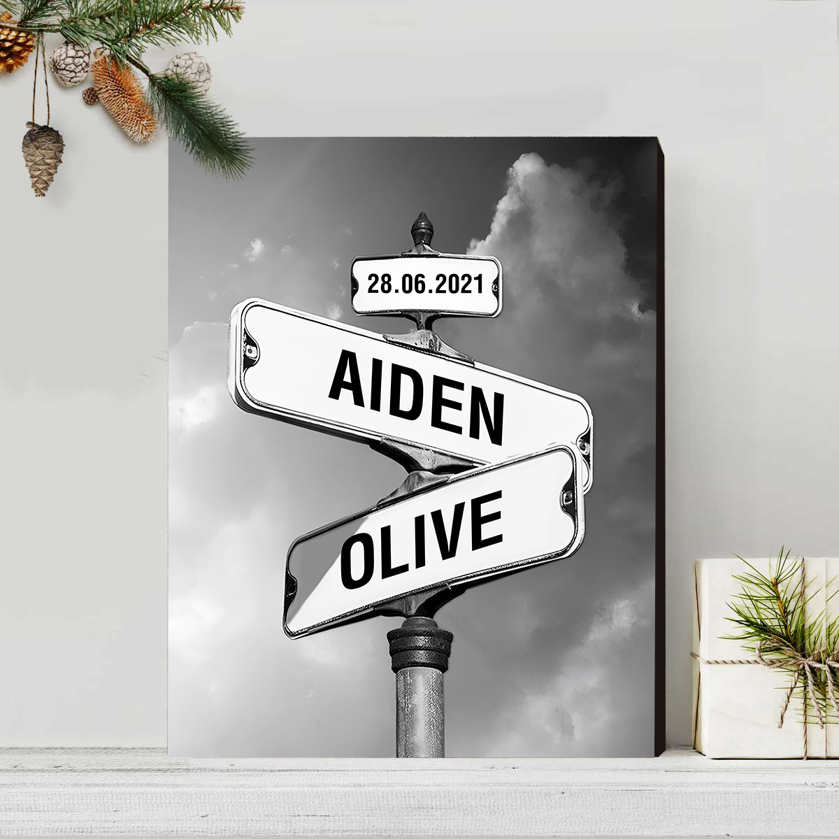 Cadre Imprimé en Bois 2 Prénoms Personnalisé avec Date pour Couple | Jessemade