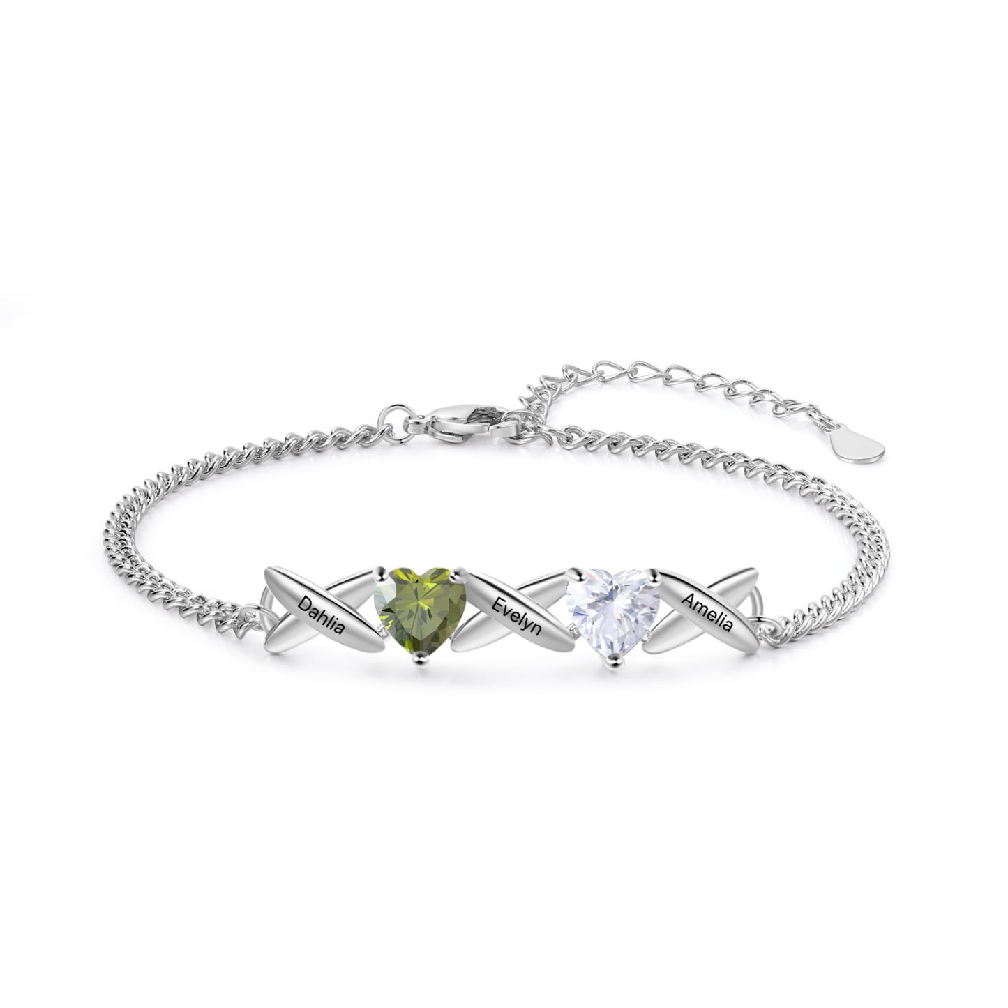 Bracelet Femmes 3 Prénoms Personnalisés avec 2 Pierres de Naissance